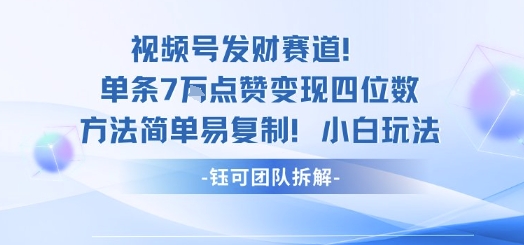视频号发财赛道单条7W点赞变现四位数方法简单易复制小白玩法-知富路