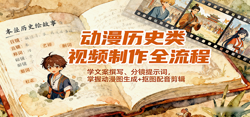 动漫历史类视频制作全流程，学文案撰写、分镜提示词，掌握动漫图生成+抠图配音剪辑-知富路